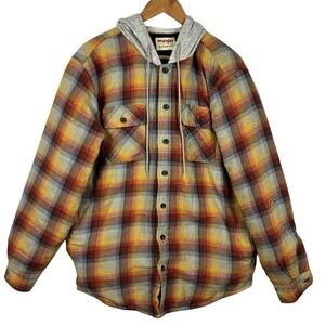 VTG Wrangler Men's Plaid Quilted Hooded Flannel Shacket Size L Grunge Y2K 90's